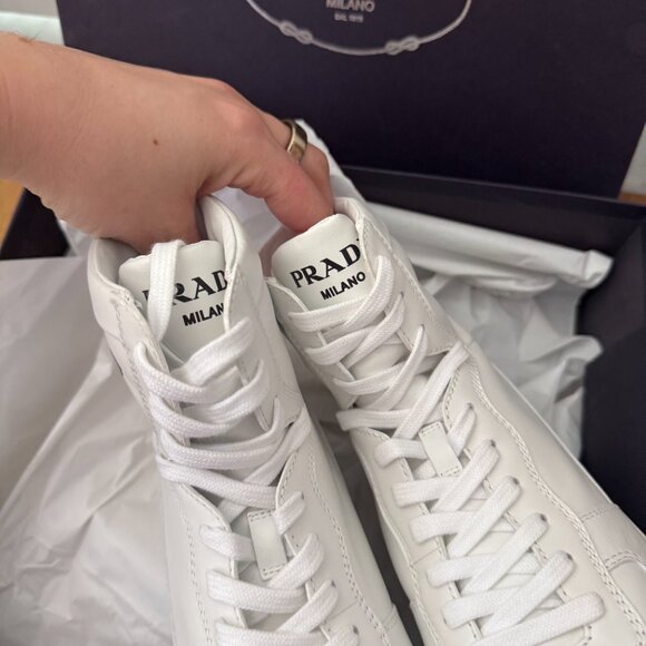 NWT Prada High Top Sneakers White Leather Lace Up Sz 41 - Picture 7 of 10